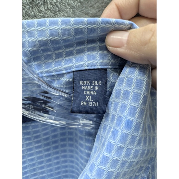 Silk Button Up Shirt Men's XL Short Sleeve Light Blue Resort Business Casual - Picture 3 of 8